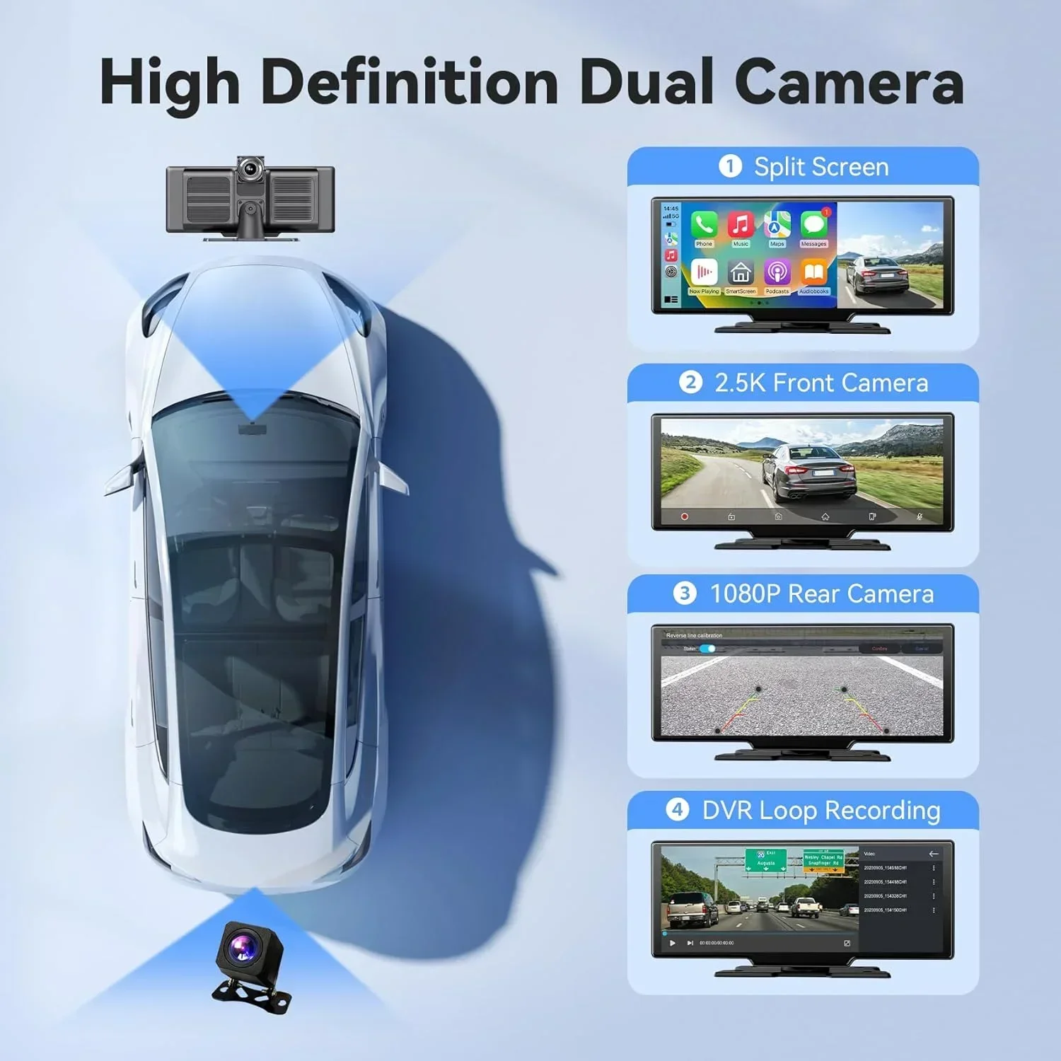 Portable 10.26'' Dash Cam Wire - Car Dash Cam ulasan dan harga